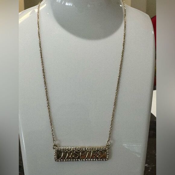 INSPIRE Bar Charm Sign With Rhinestones Pendant Necklace - Picture 7 of 11